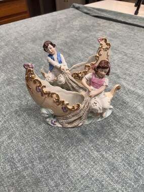Antique German Porcelain Figural Boat Planter Set Model 3693